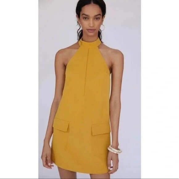 NWT Anthropologie Mare Mare Halter Shift Mini Dress Size XS Gold Yellow